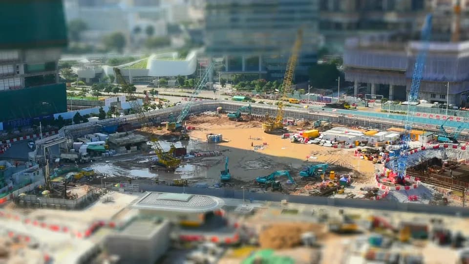Vista aérea de demostración de una obra en construcción